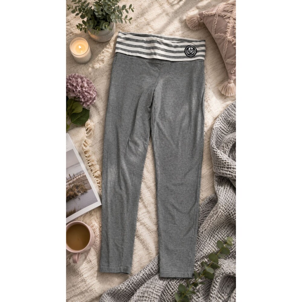 Abercrombie & Fitch Yoga Leggings Womens Medium Gray Fold Over Logo Y2K Preppy